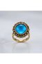 Vintage Women's Ring Bronze Authentic Jewelry Turquoise Blue Crystal Stone Daisy Model Adjustable - 3