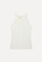 Women's Ecru Fitted Sleeveless Cross Collar Knitwear Blouse - 4