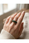 Vintage Women's Ring Bronze Authentic Jewelry Green Crystal Five Rows of Stones Adjustable
