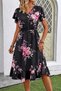 New Season Women's Short Sleeve V-Neck Patterned Midi Single Jersey Summer Dress - 2