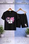 Children's Kromi 2Li Heart Printed Crew Neck T-Shirt - Shorts Set