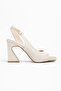 Mila Women's Beige Satin Special Design Heeled Shoes