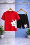 Children's Cat Head with Ribbon Printed Crew Neck 3-Piece T-Shirt - Shorts Set - 4