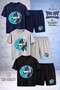 Children's Wolf Gray Turquoise Canvas Printed Crew Neck 3-Piece T-Shirt - Shorts Set
