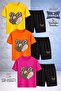 Children's Heart 3-Piece Leopard Pattern Printed Crew Neck 3-Piece T-Shirt - Shorts Set