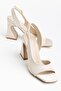 Mila Women's Beige Satin Special Design Heeled Shoes - 3
