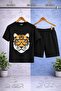 Children's Tiger Head with Glasses Printed Crew Neck 3-Piece T-Shirt - Shorts Set - 2