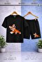 Children's Tiger Drawing Cute Printed Crew Neck 3-Piece T-Shirt - Shorts Set - 2