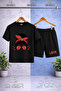 Children's Glasses Grill Red Leopard Pattern Printed Crew Neck 3-Piece T-Shirt - Shorts Set - 2