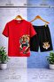 Children's Tiger Side Claw Printed Crew Neck 3-Piece T-Shirt - Shorts Set - 4