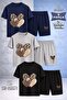 Children's Heart 3-Piece Leopard Pattern Printed Crew Neck 3-Piece T-Shirt - Shorts Set