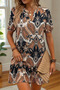 New Season Women's Short-Sleeved V-Neck Patterned Short Single Jersey Dress - 5