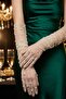 Noctyra Pearl Mesh Couture White Gloves – Long Tulle with Pearl Detail, Luxurious Event Accessory - 3