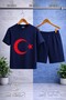 Children's Moon Star Red Printed Crew Neck T-Shirt - Shorts Set