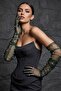Noctyra Pearl Mesh Couture Emerald Green Gloves – Long Tulle with Pearl Detail, Luxurious Event Accessory