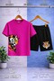 Children's Tiger Face Printed Crew Neck T-Shirt - Shorts Set