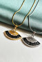 Zircon Stone Steel Fan Necklace - 4