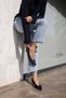 Lurcetta Women's Navy Blue Genuine Leather Suede Mini Heel Stiletto - 6