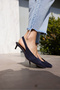 Pelso Women's Navy Blue Genuine Leather Suet Mini Heel Slingback Shoes - 3