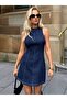 Women's Off-The-Shoulder Crew Neck Short Denim Dress - 2