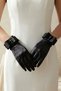Marvella Pearl Satin Black Gloves – Short Luxury Bridal & Event Accessory with Pearl and Bow Detail - 2
