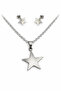 Stainless Steel Star Pendant Necklace Earring Set Silver Color Women Men - 2