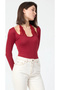 Women's Burgundy Lace Collar Detailed Cotton Single Jersey Fabric Long Sleeve Blouse - 3