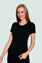 Black Women's T-Shirt Lycra Short Sleeve Crew Neck Undershirt