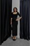 Women's Zara Model Belted Black Square Neck Short Sleeve Evening Dress - 4