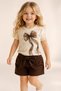 Girls' Ribbon Patterned Shorts Set – Soft Combed Cotton T-Shirt & Linen Belted Shorts (Ages 2-5)