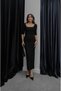 Women's Zara Model Belted Black Square Neck Short Sleeve Evening Dress