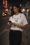Women's White Printed Oversize T-Shirt with Off-The-Shoulder Cut, Comfortable Fit, Casual T-Shirt - 6
