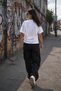 Women's White Printed Oversize T-Shirt with Off-The-Shoulder Cut, Comfortable Fit, Casual T-Shirt - 4
