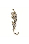 AS SHOWN A Gold-Toned Leopard Brooch - Black & Clear Crystals, Green Crystal Eyes, 3D Lifelike Shape - 7