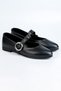Women's Mary Jane Style Faux Leather Ballerinas with Metal Round Buckle - 2