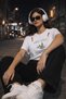 Women's White Printed Oversize T-Shirt with Off-The-Shoulder Cut, Comfortable Fit, Casual T-Shirt - 2