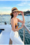 Premium Look Dense Knitted Raffia Women's Hat with Minimal Tape Detail - 4
