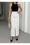 Women's White High Waist Slit Midi Jean Skirt - 3