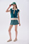 Women's Blue Striped Polo Collar Sleeveless Knit Sweater - 3