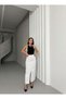 Women's White High Waist Slit Midi Jean Skirt - 5