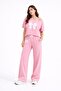 Women's Pink Wide Collar Detailed Bow Printed Loose Trousers Top and Bottom Set - 2