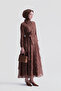 Lace Ruffled Stylish Dress Brown - 2