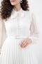 Women's puff sleeve tie-neck button-down pleated belted guipure dress