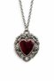 Red Heart Stone Antique Pattern Silver Color Unisex Necklace 60 cm Chain - 3
