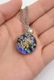 Blue Resin Dried Flower Necklace Round Design Unisex 60 cm Chain - 3