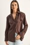 Women's Bitter Brown Padded Cross-Cover Detailed Asymmetrical Wide Cuff Modal Shirt 4206 60286105 - 3