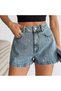 Women's High Waist Stone Detailed Blue Denim Shorts Shiny Look Stylish Jean Shorts - 4