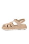 Beige Suede Genuine Leather Women's Flat Sandals - 4
