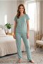 Women's Short Sleeve Pajama Set Mint Green Polka Dot Single Jersey Summer Home Wear Set