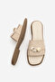 Women's Genuine Leather Thick-Strapped Buckle Casual Slippers Sivera Beige Suede - 8